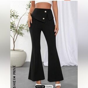 SHEIN Privé Button Detail Flare Leg Pants Sz XL black high waist NWOT